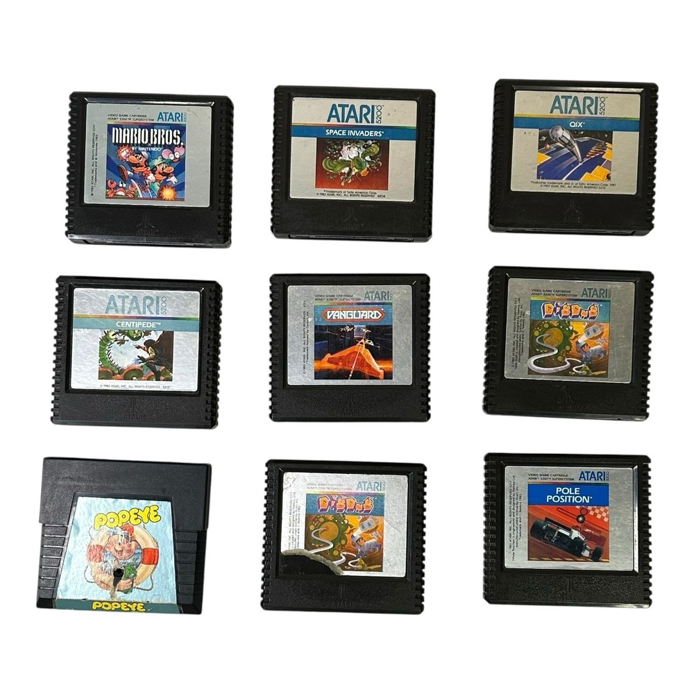 Atari 5200 Game Lot 9 TESTED Works Mario Bros Popeye Dig Dug Space Invaders Qix